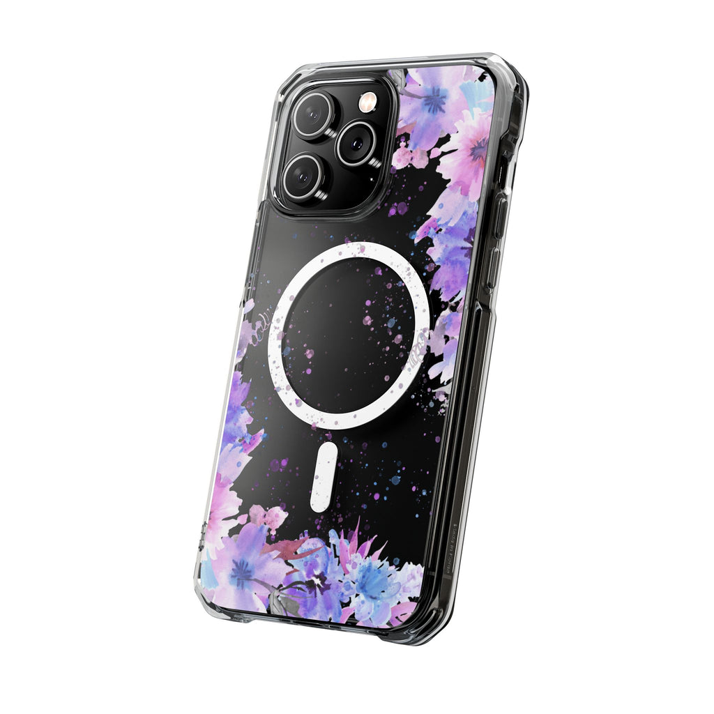 MagSafe Clear Phone Case — Purple Watercolor Floral