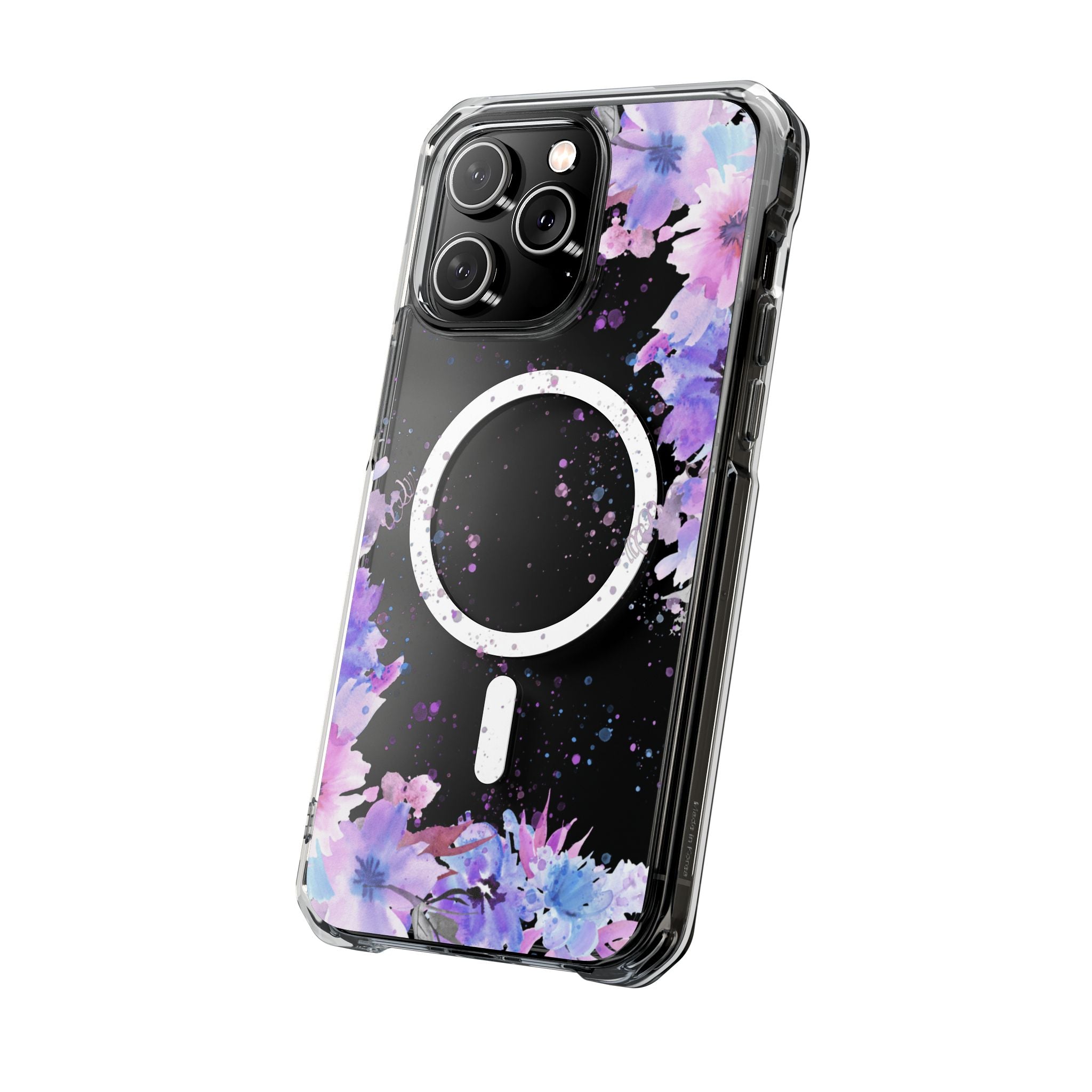 MagSafe Clear Phone Case — Purple Watercolor Floral