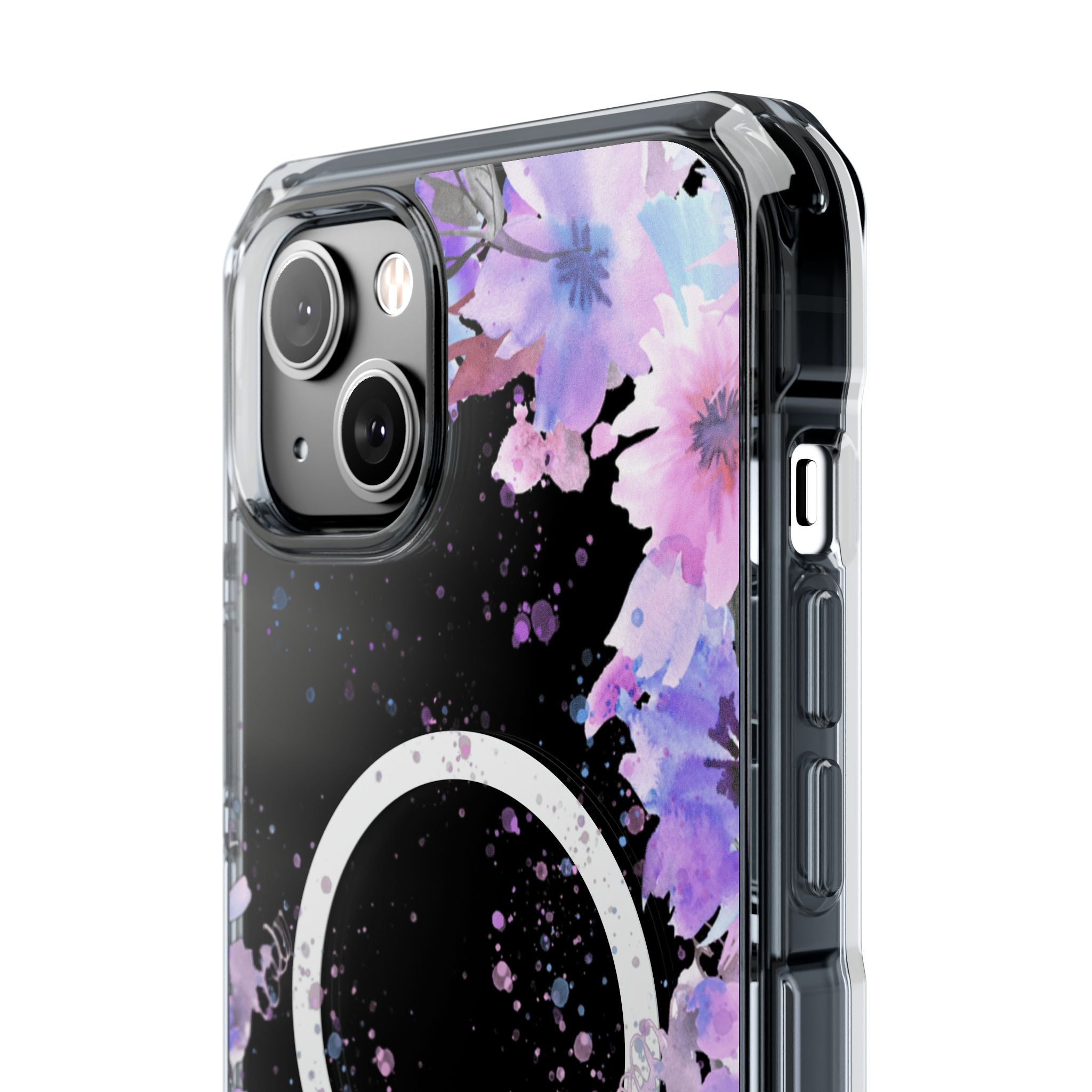 MagSafe Clear Phone Case — Purple Watercolor Floral