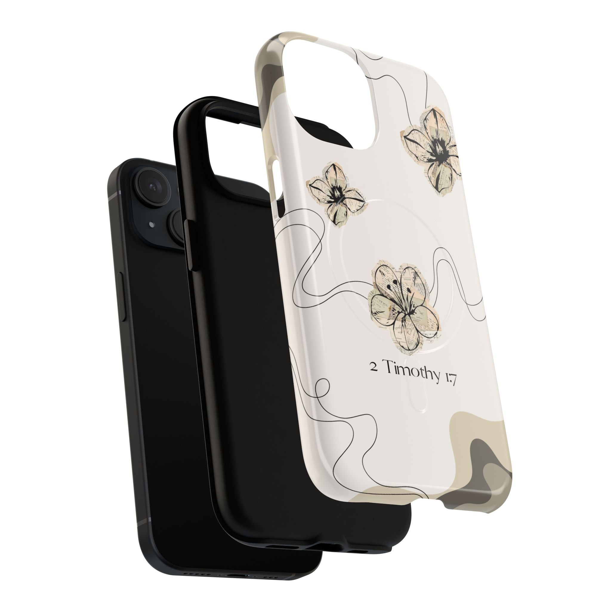 Floral Faith iPhone Case — '2 Timothy 1:7' Protective MagSafe Phone Case