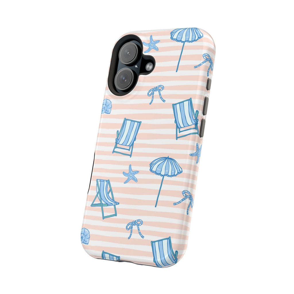 Beach Stripes Magnetic Impact Phone Case — Blue Chairs & Umbrellas
