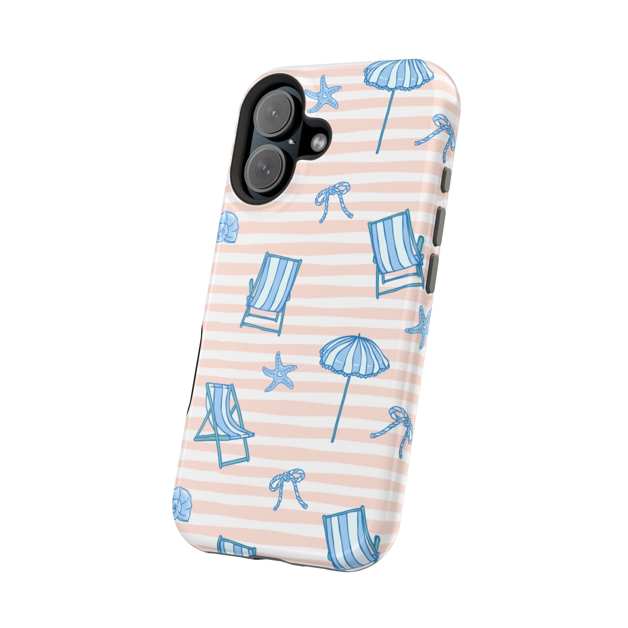 Beach Stripes Magnetic Impact Phone Case — Blue Chairs & Umbrellas