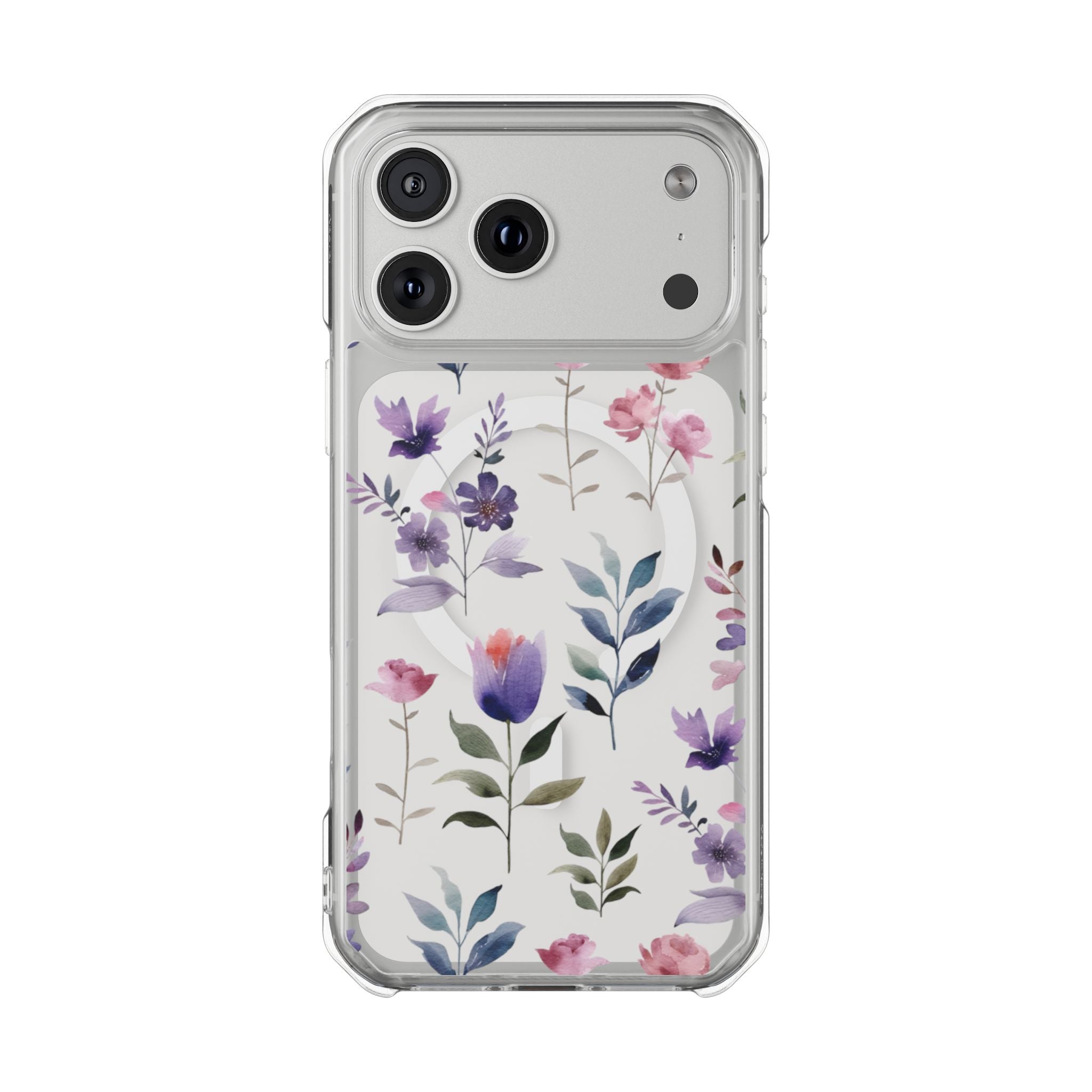 Clear Magnetic Phone Case – Floral Black MagSafe-Compatible Protective Cover