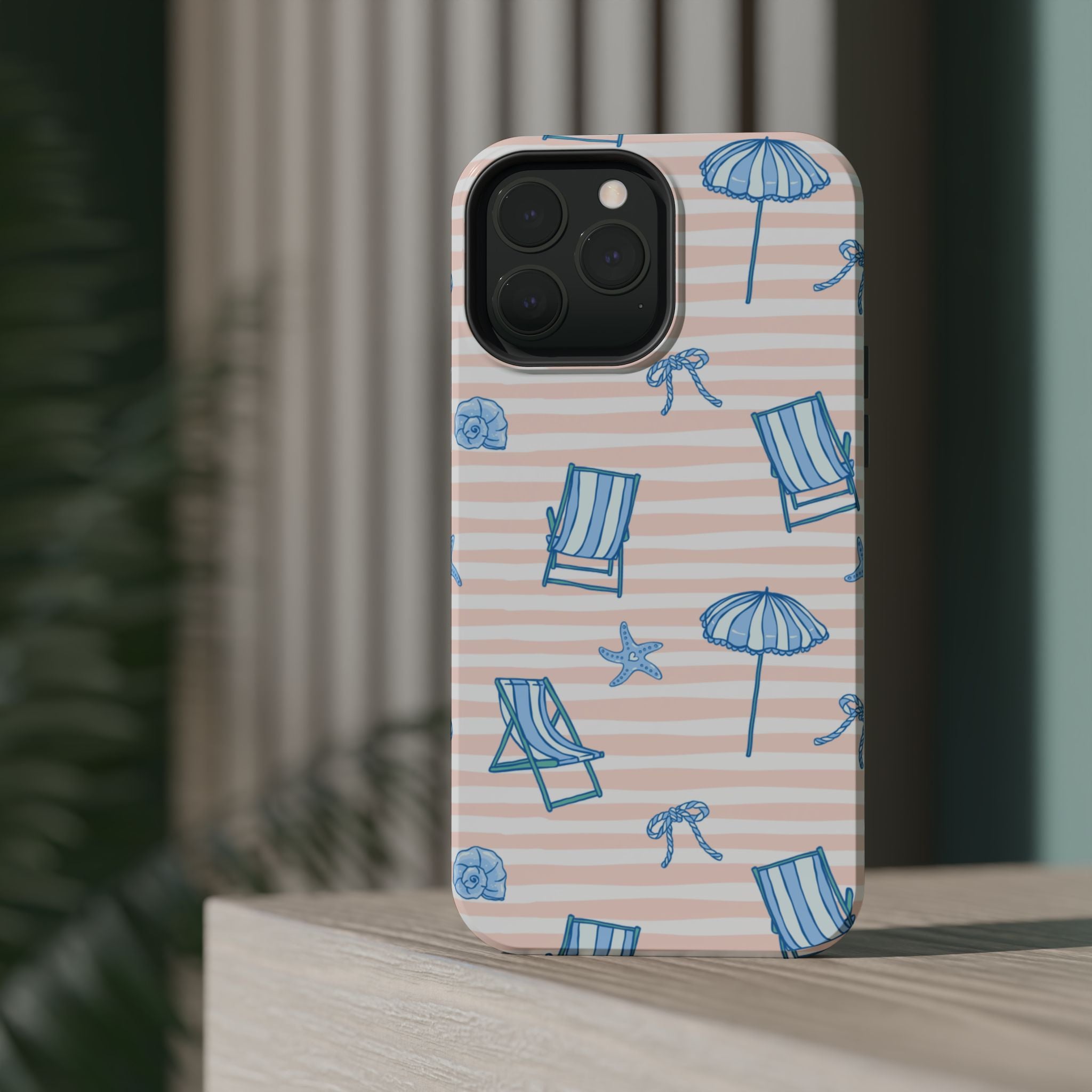 Beach Stripes Magnetic Impact Phone Case — Blue Chairs & Umbrellas