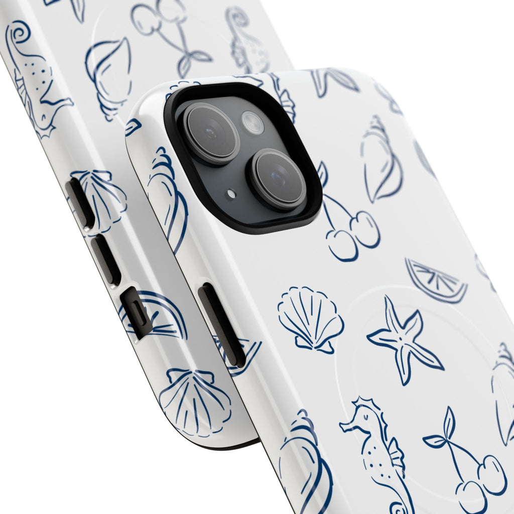 Nautical Sketch Magnetic Phone Case — Seahorse & Seashell Pattern