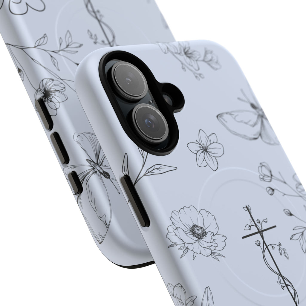 Floral Cross Tough Magnetic Phone Case — Faith-Inspired Protective iPhone Cover