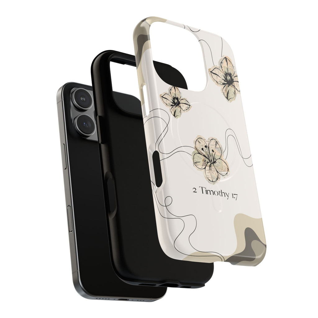 Floral Faith iPhone Case — '2 Timothy 1:7' Protective MagSafe Phone Case