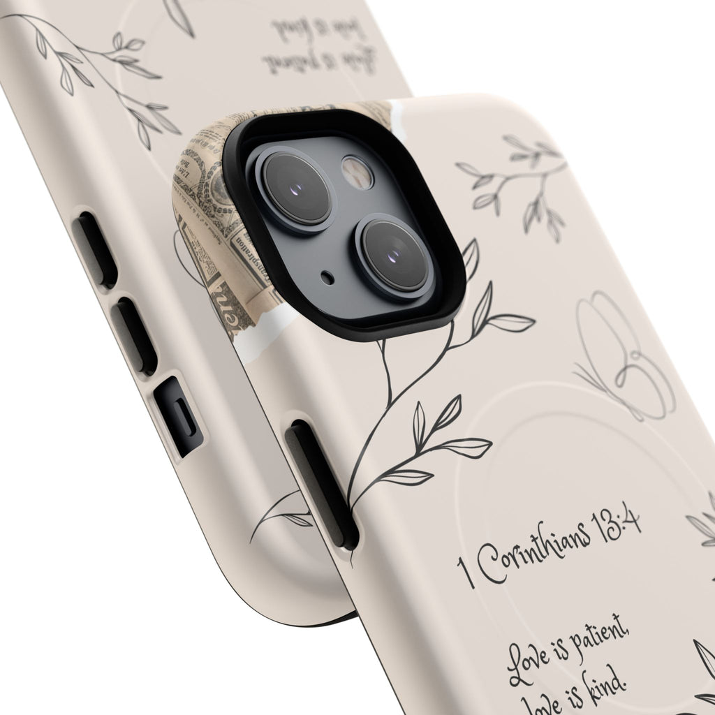 Protective Phone Case – 1 Corinthians 13:4 Floral Tough Magnetic Case