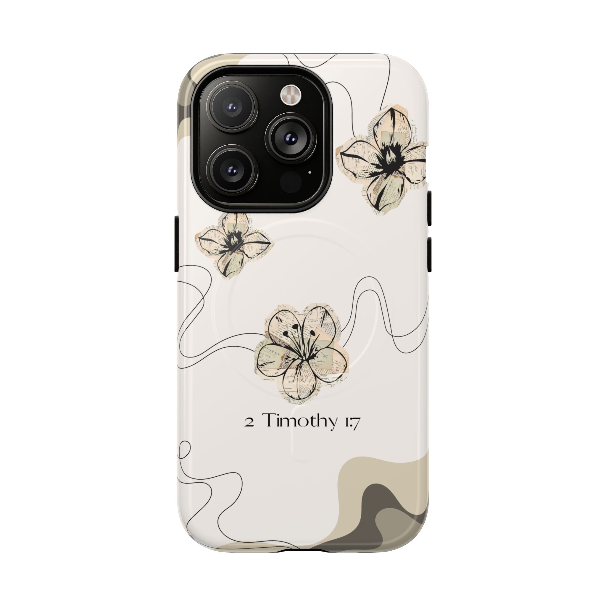 Floral Faith iPhone Case — '2 Timothy 1:7' Protective MagSafe Phone Case