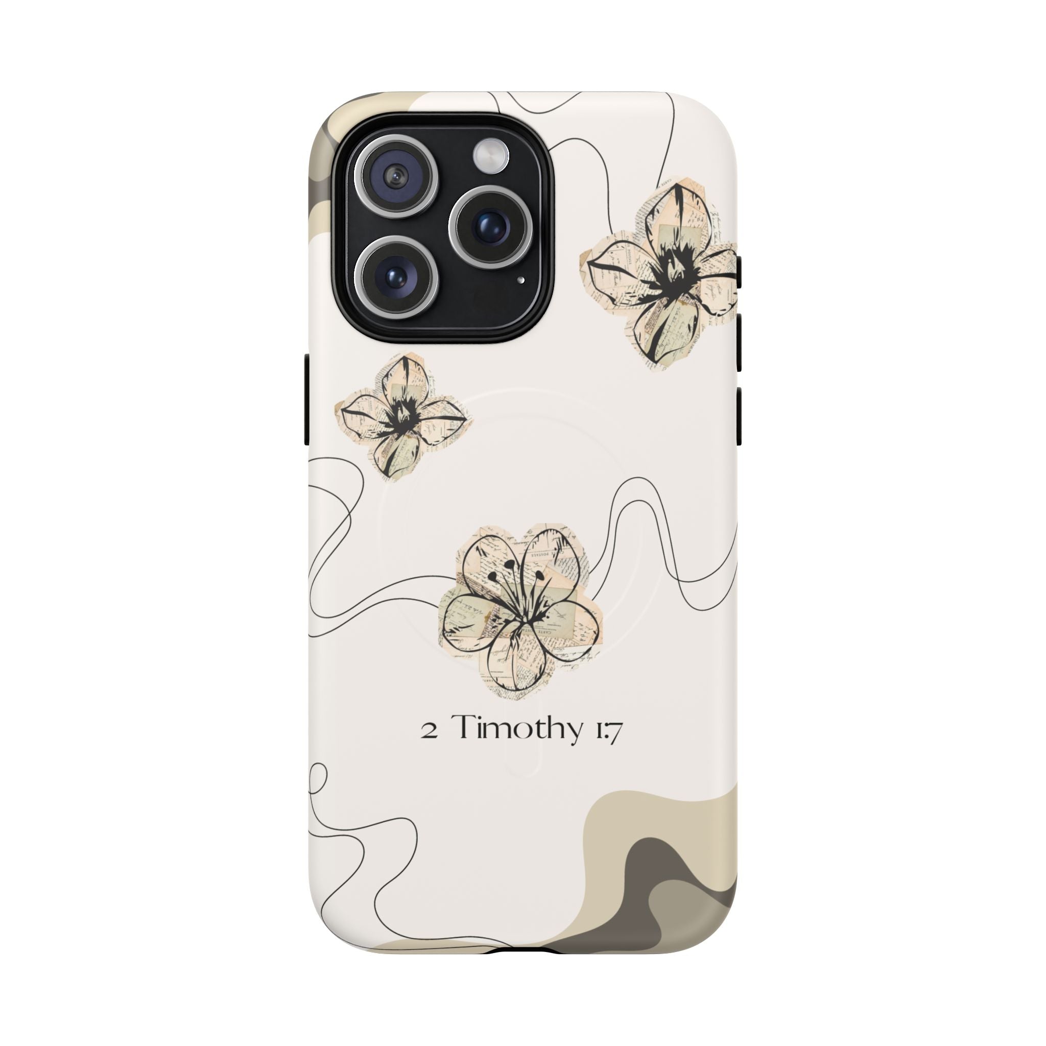 Floral Faith iPhone Case — '2 Timothy 1:7' Protective MagSafe Phone Case