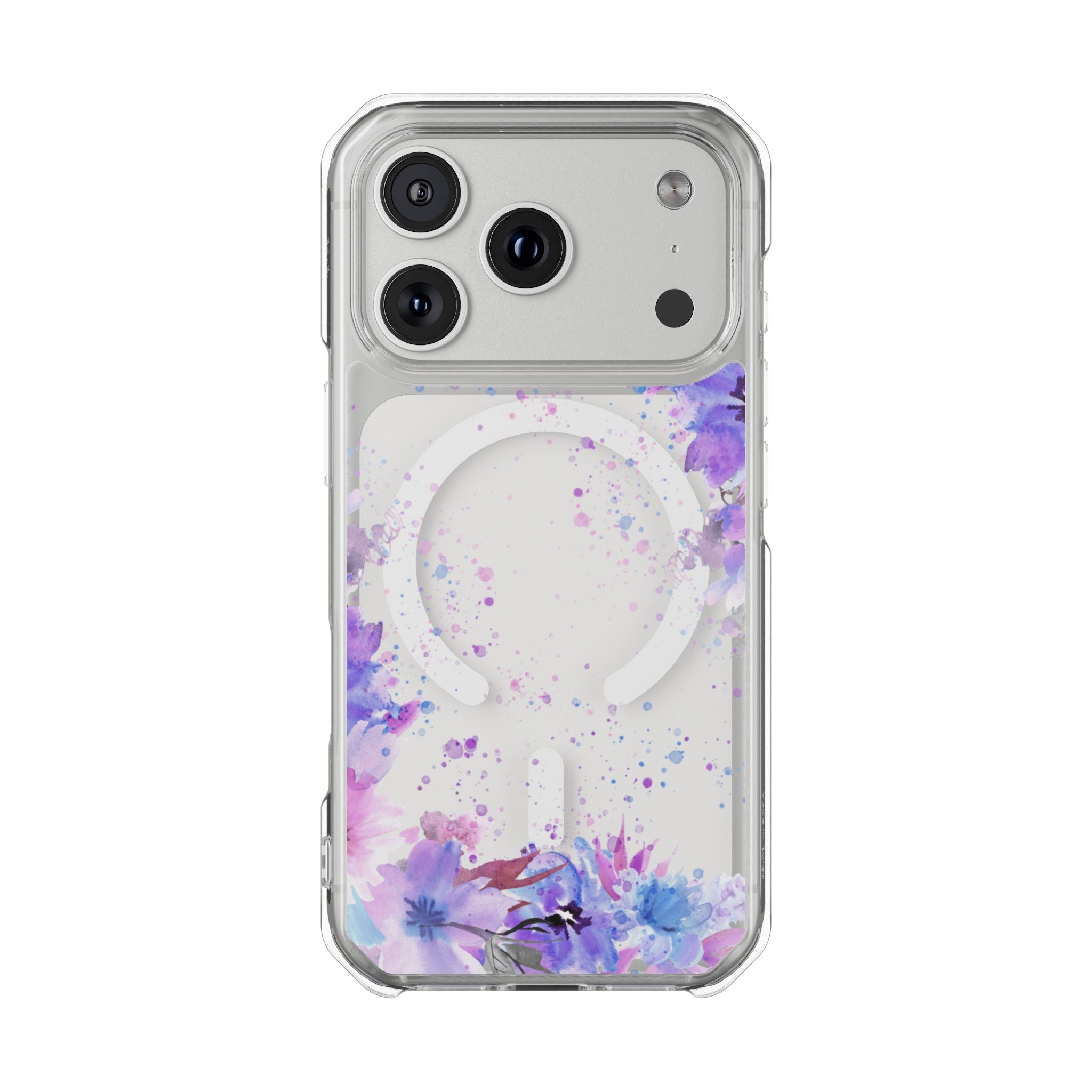 MagSafe Clear Phone Case — Purple Watercolor Floral