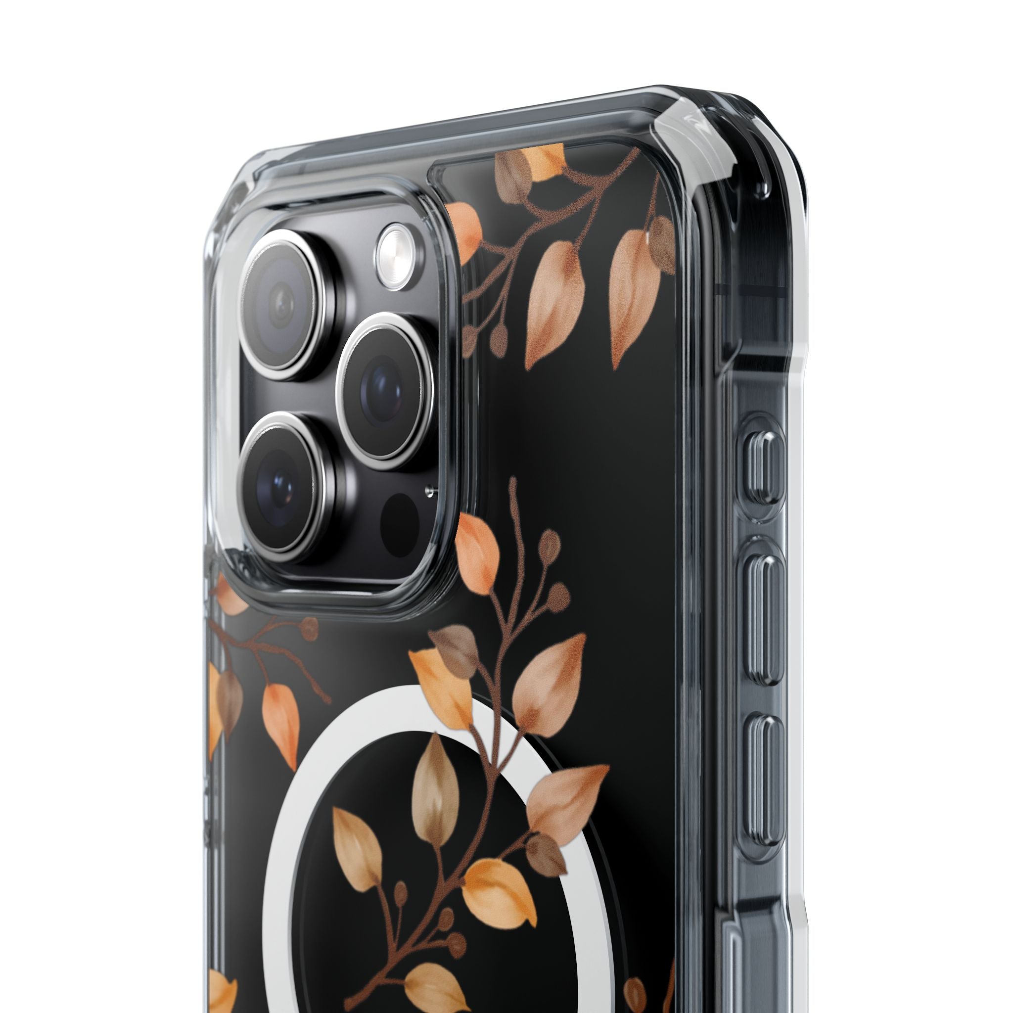 Clear Magnetic Phone Case — Autumn Gold Leaves Design