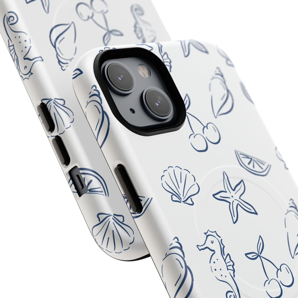 Nautical Sketch Magnetic Phone Case — Seahorse & Seashell Pattern