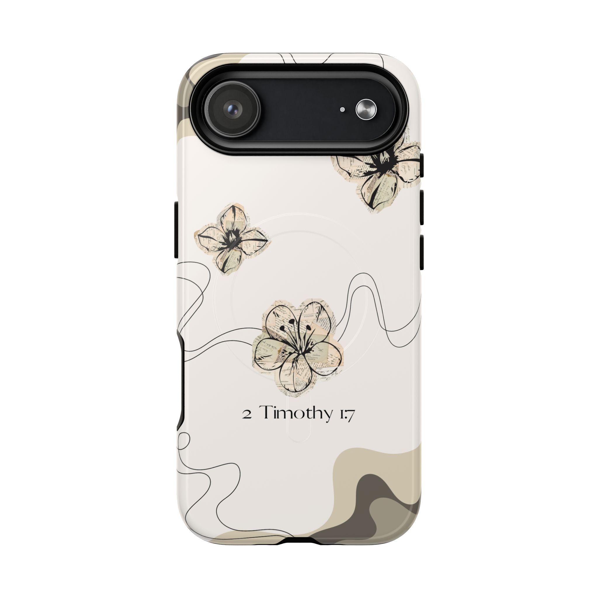 Floral Faith iPhone Case — '2 Timothy 1:7' Protective MagSafe Phone Case