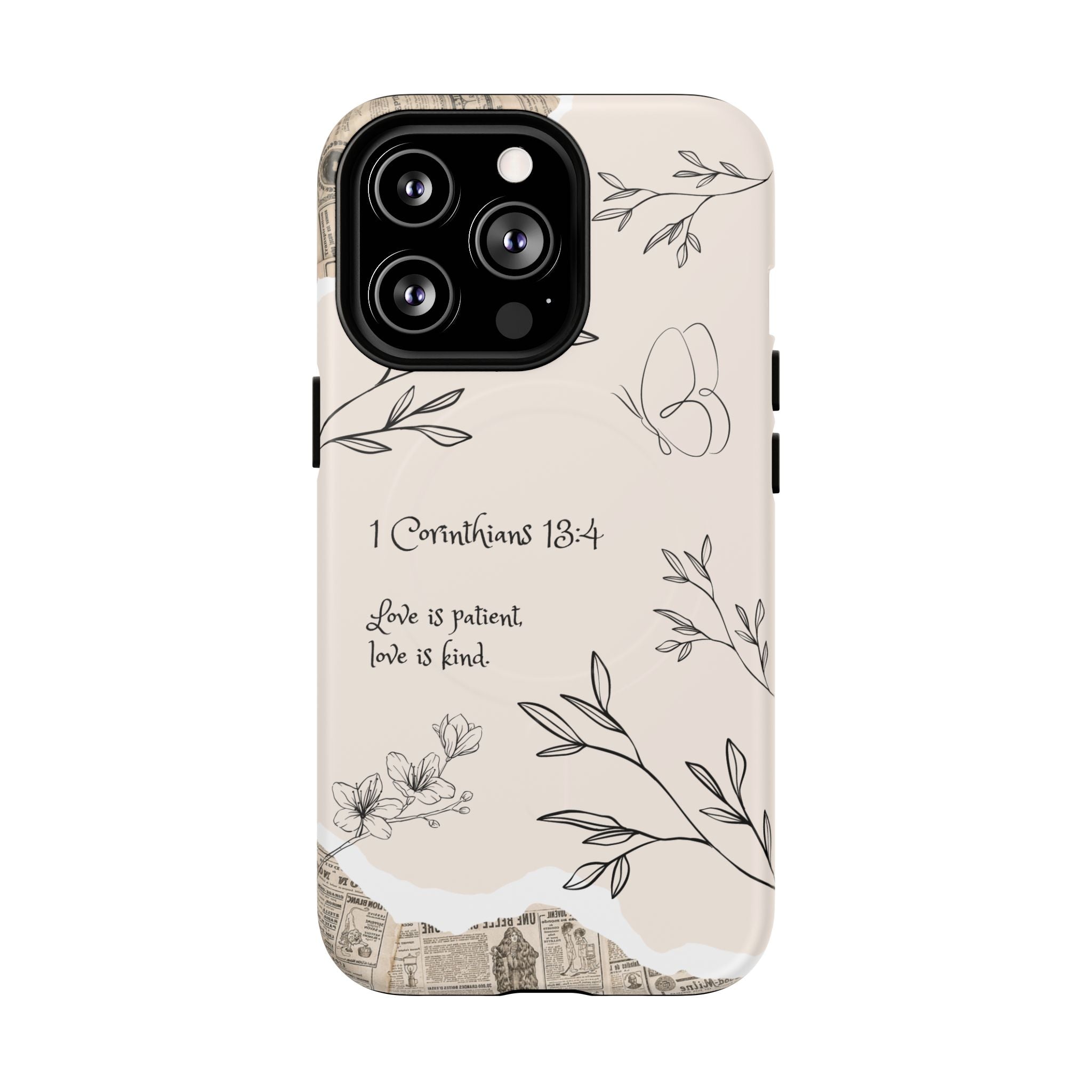 Protective Phone Case – 1 Corinthians 13:4 Floral Tough Magnetic Case