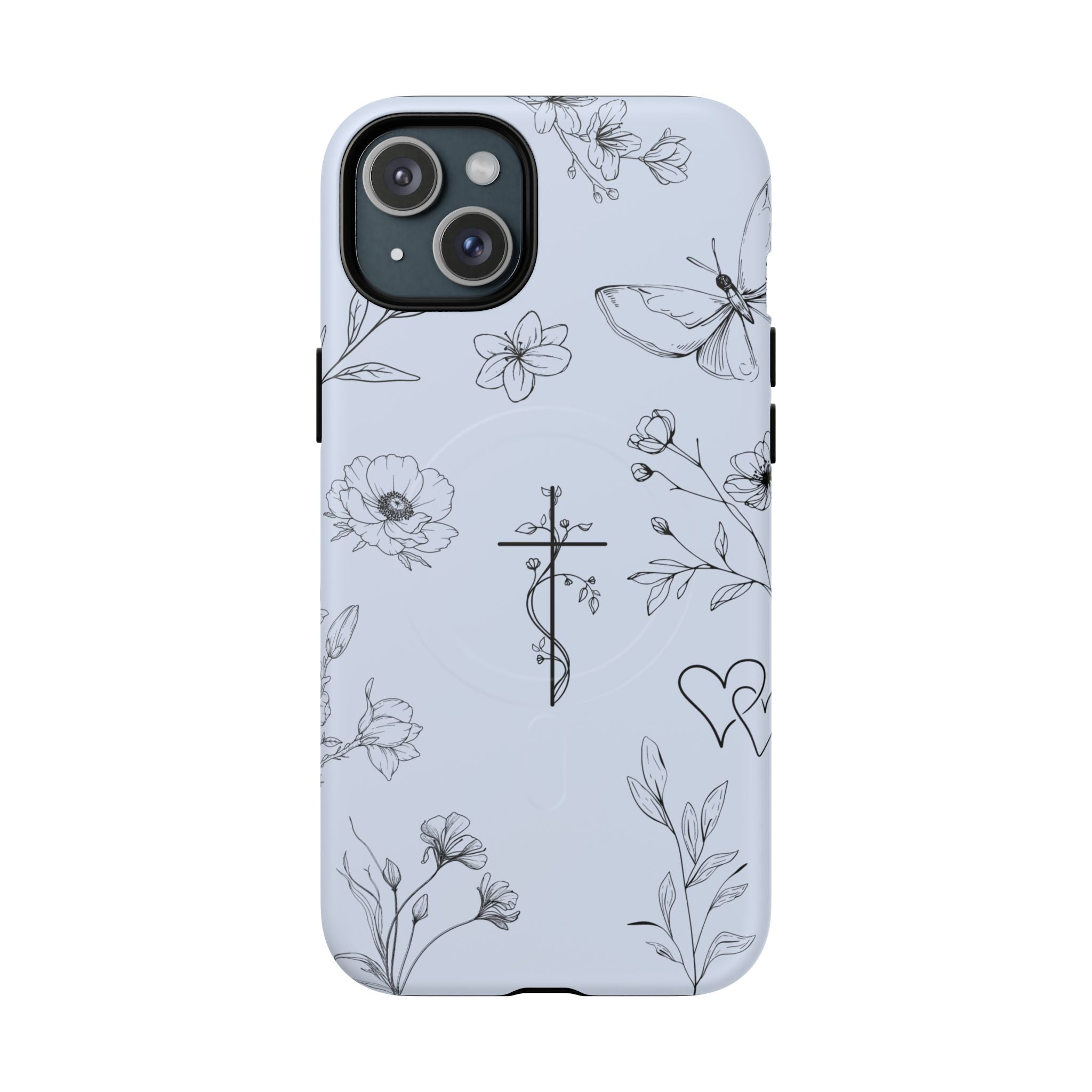 Floral Cross Tough Magnetic Phone Case — Faith-Inspired Protective iPhone Cover