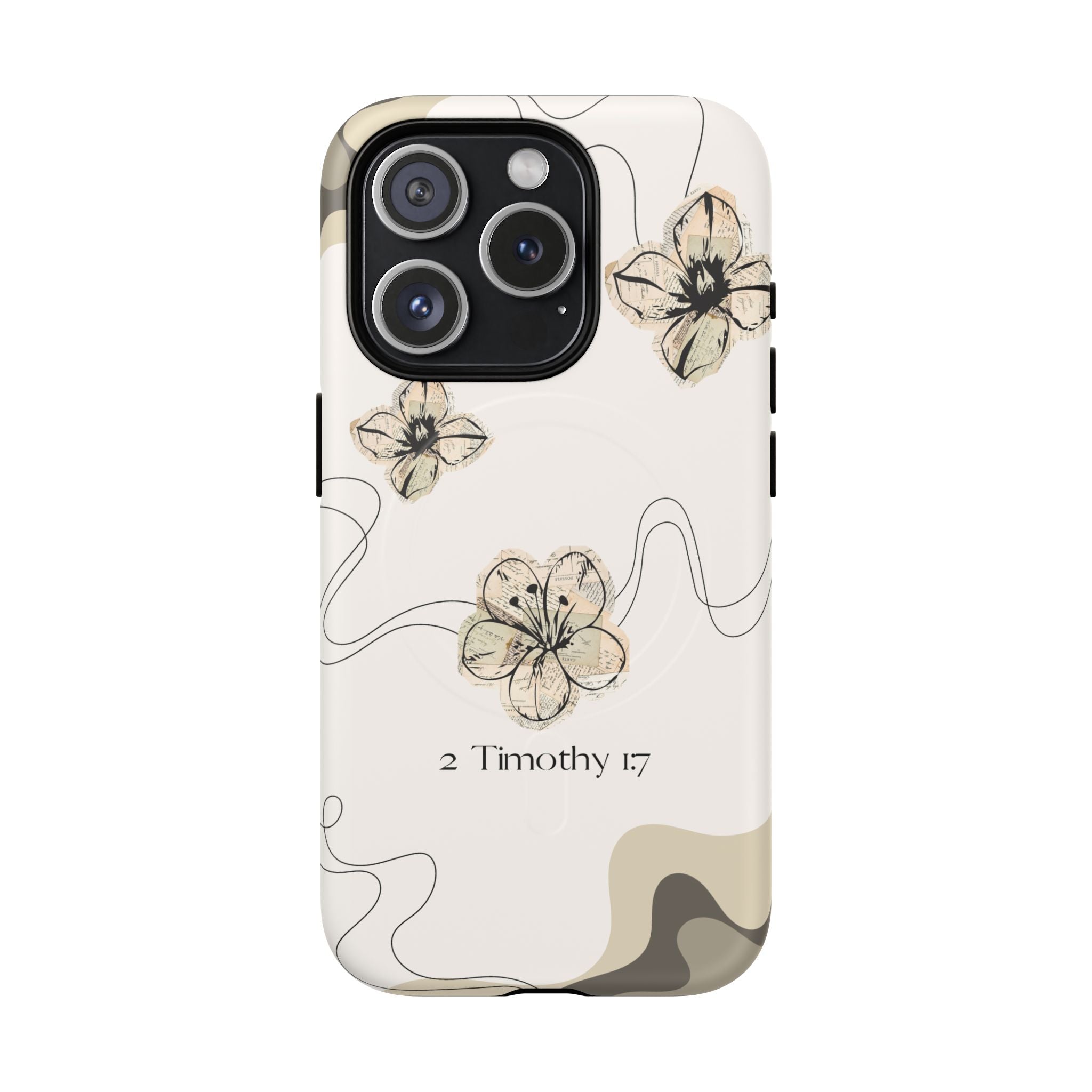 Floral Faith iPhone Case — '2 Timothy 1:7' Protective MagSafe Phone Case