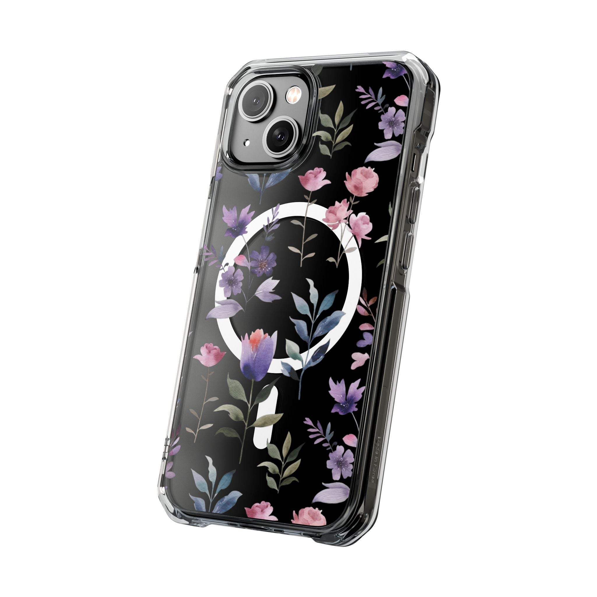 Clear Magnetic Phone Case – Floral Black MagSafe-Compatible Protective Cover