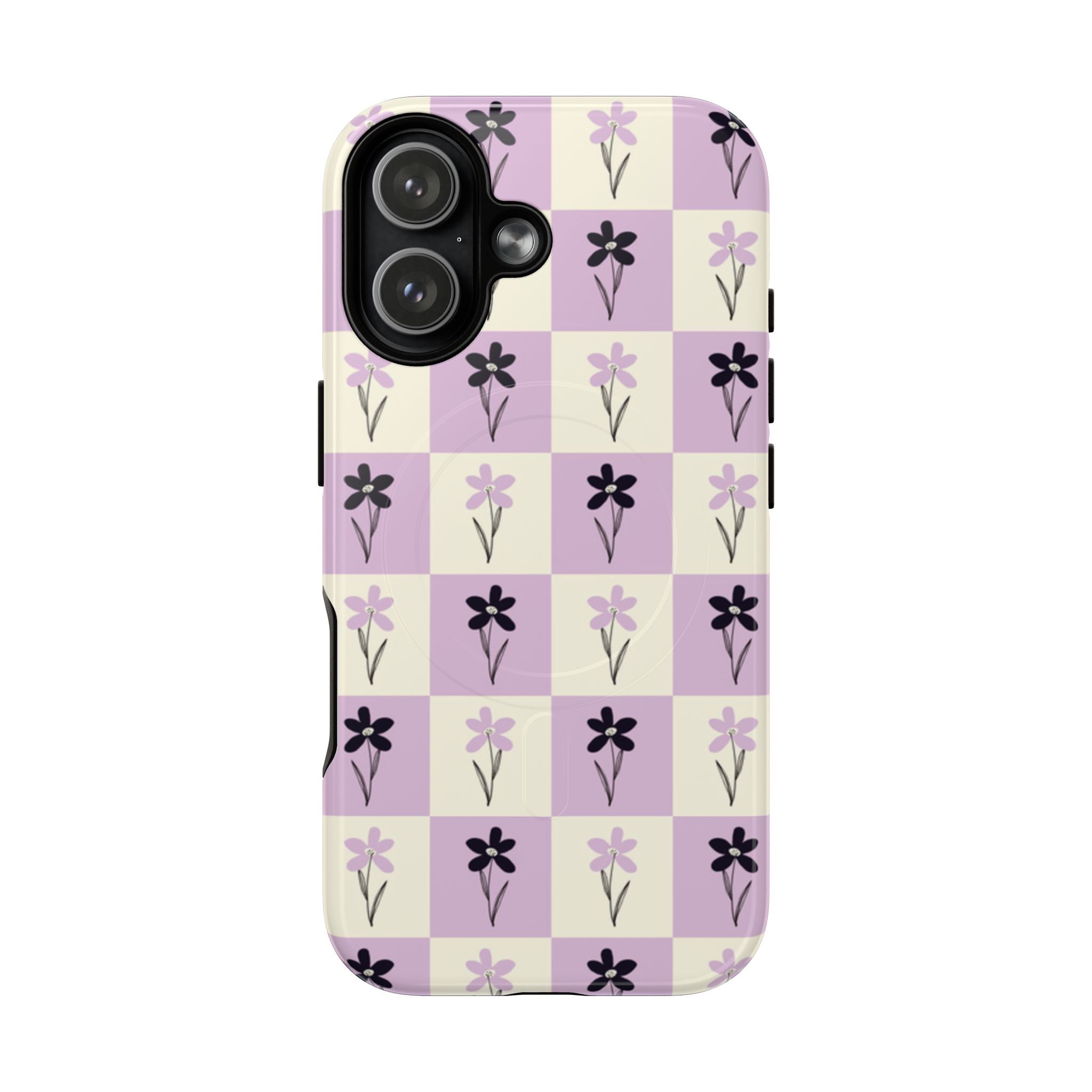 Floral Check Pattern Tough Magnetic Phone Case — Lavender Retro Grid
