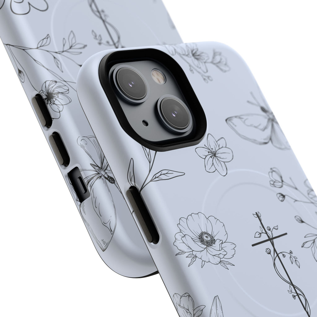 Floral Cross Tough Magnetic Phone Case — Faith-Inspired Protective iPhone Cover