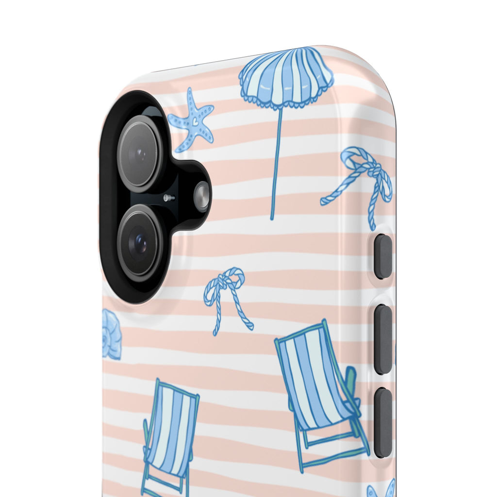 Beach Stripes Magnetic Impact Phone Case — Blue Chairs & Umbrellas