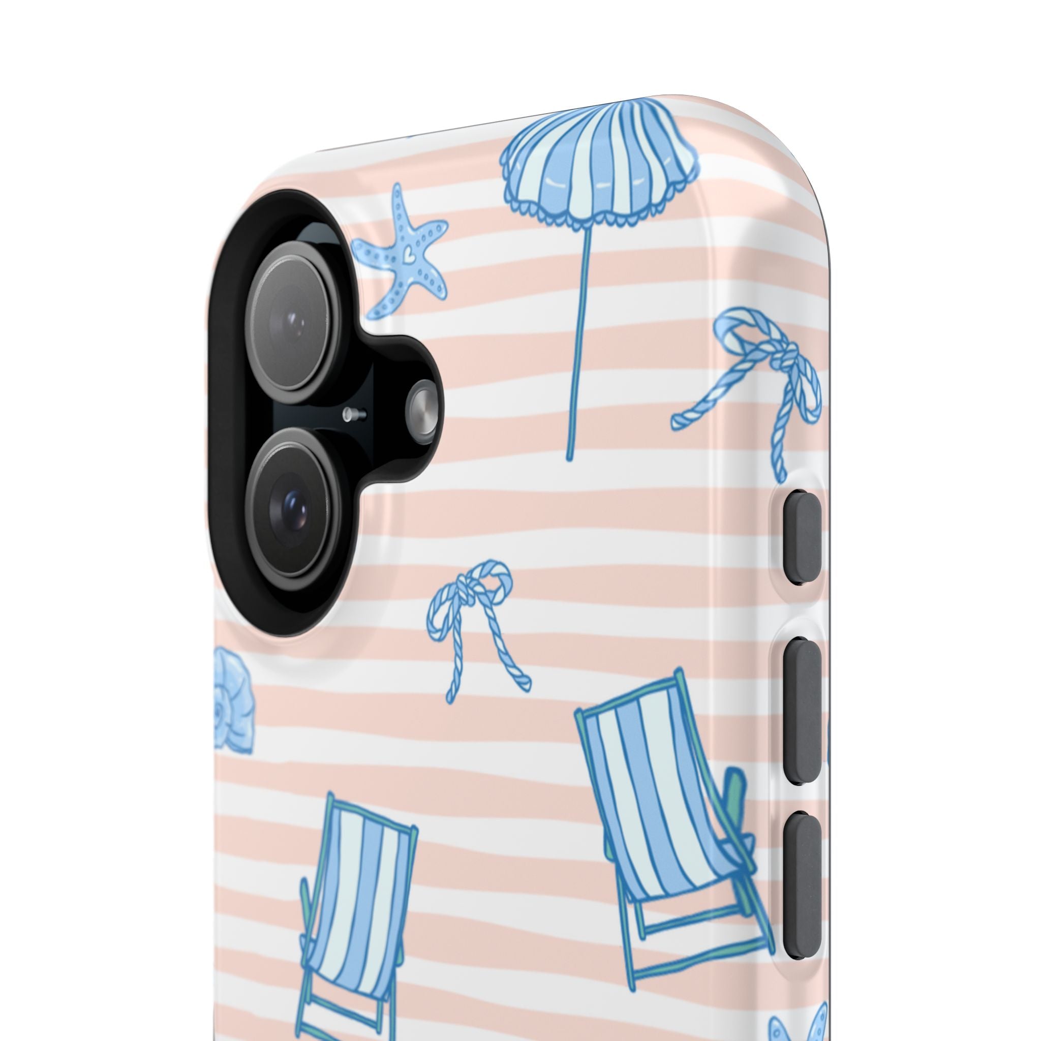 Beach Stripes Magnetic Impact Phone Case — Blue Chairs & Umbrellas