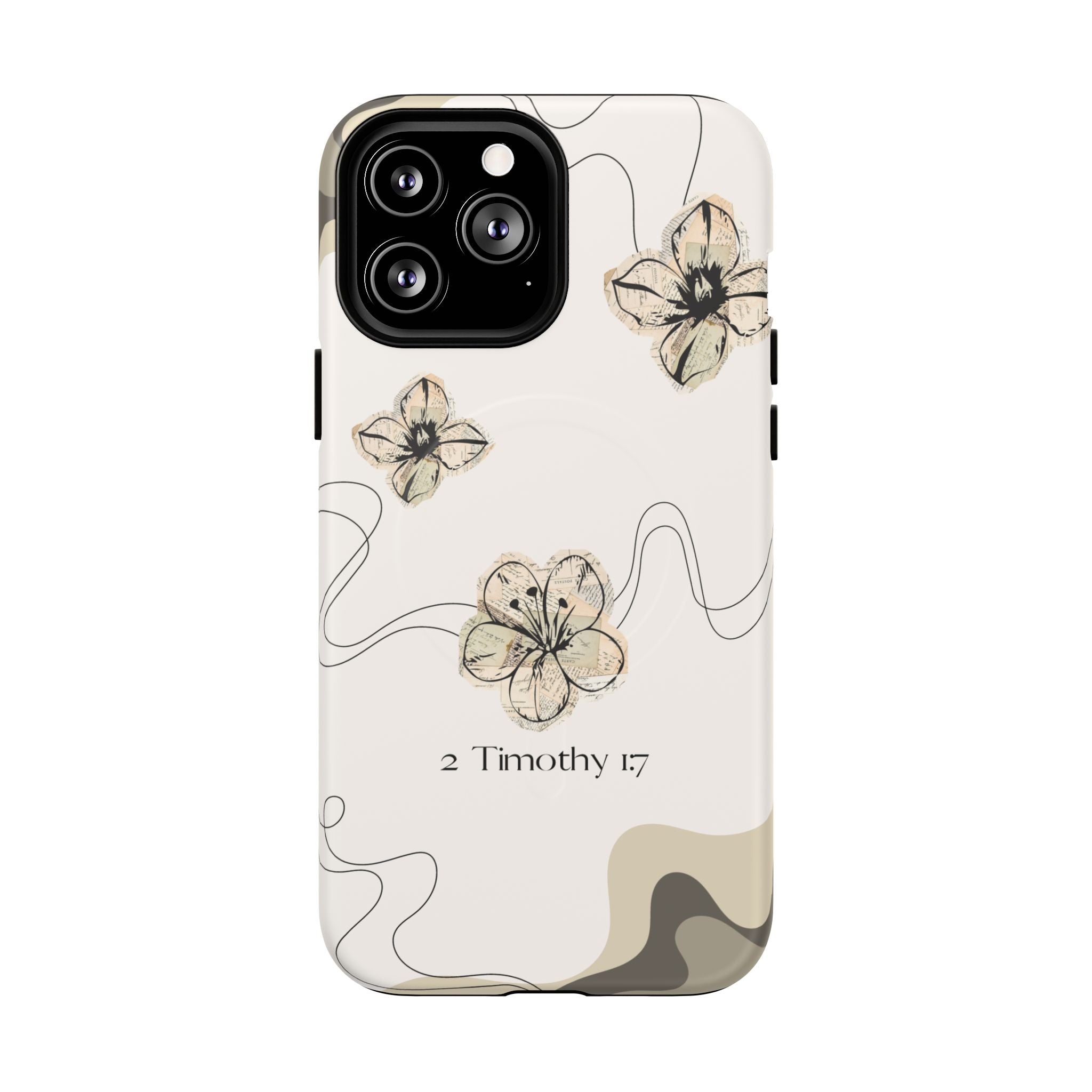 Floral Faith iPhone Case — '2 Timothy 1:7' Protective MagSafe Phone Case