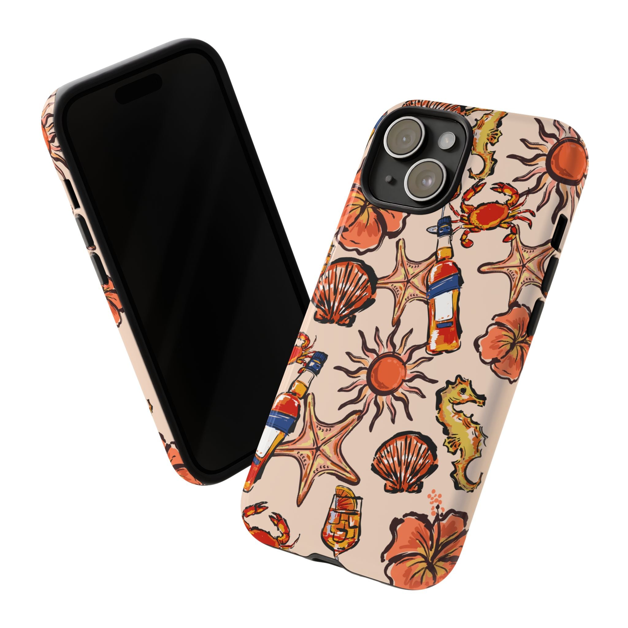 Tropical Beach Phone Case — Hibiscus, Seashells & Cocktail Pattern