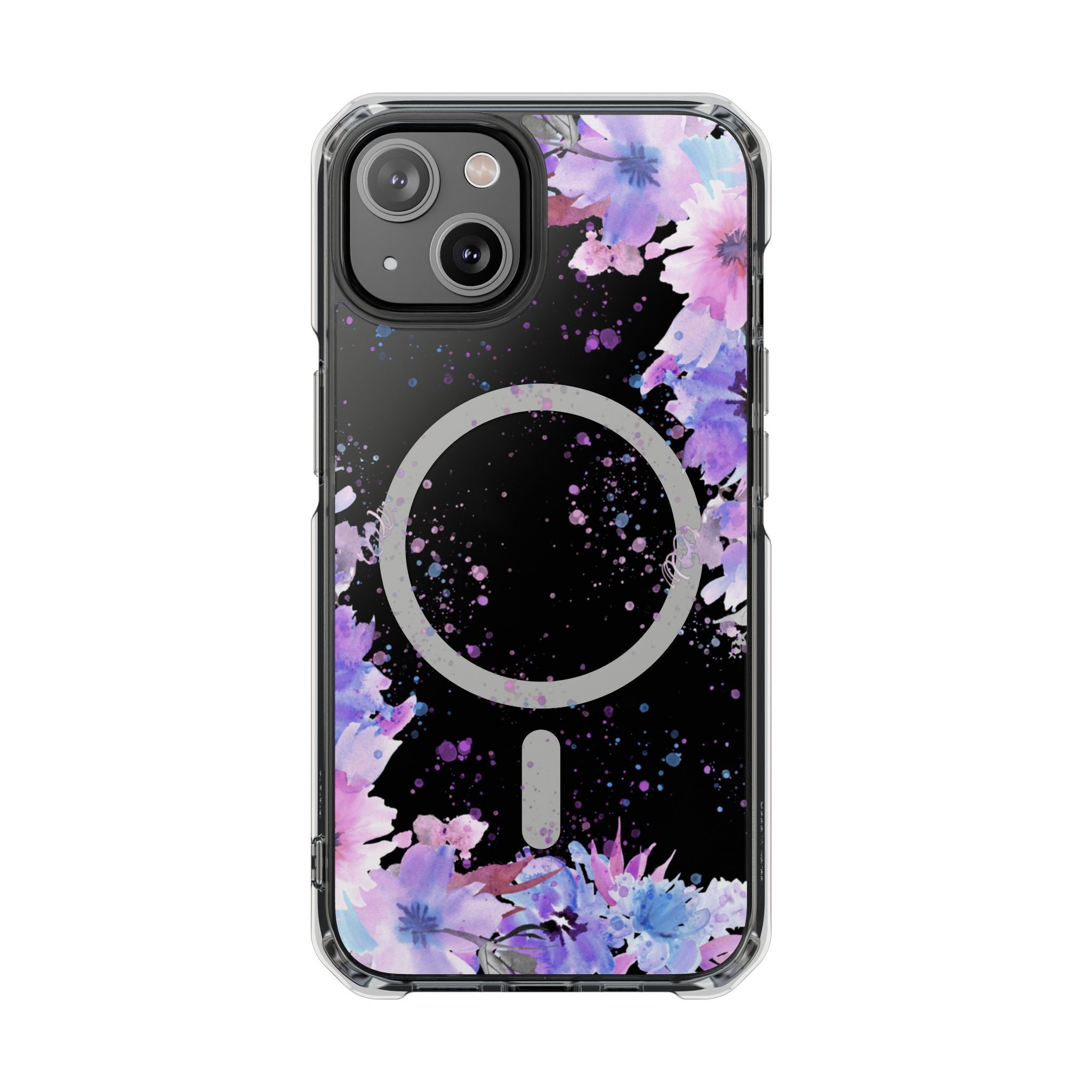MagSafe Clear Phone Case — Purple Watercolor Floral