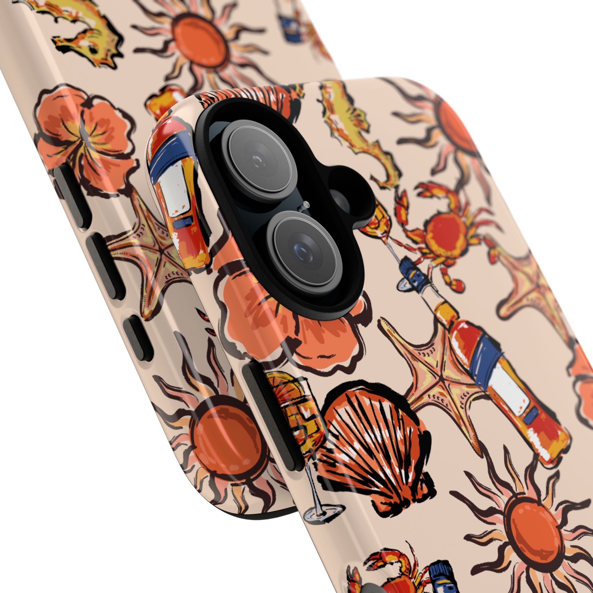 Tropical Beach Phone Case — Hibiscus, Seashells & Cocktail Pattern
