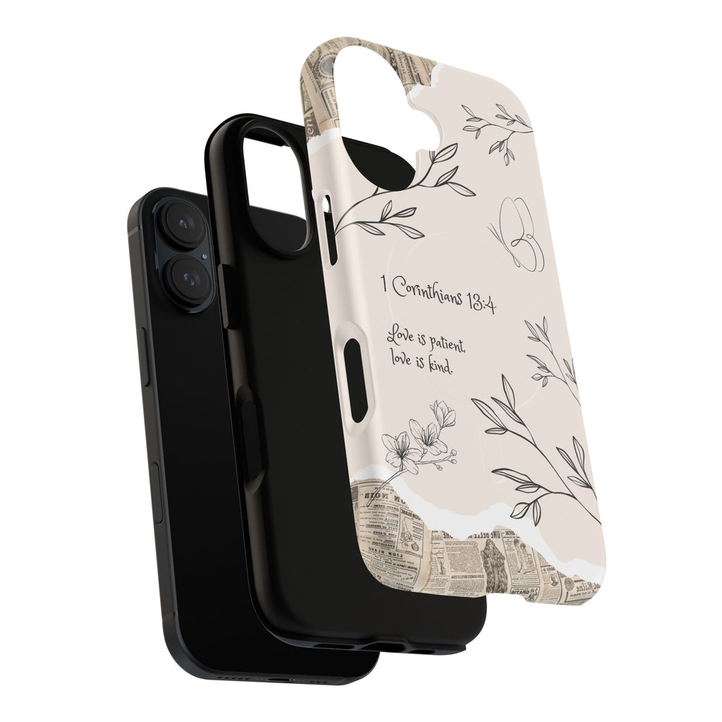 Protective Phone Case – 1 Corinthians 13:4 Floral Tough Magnetic Case