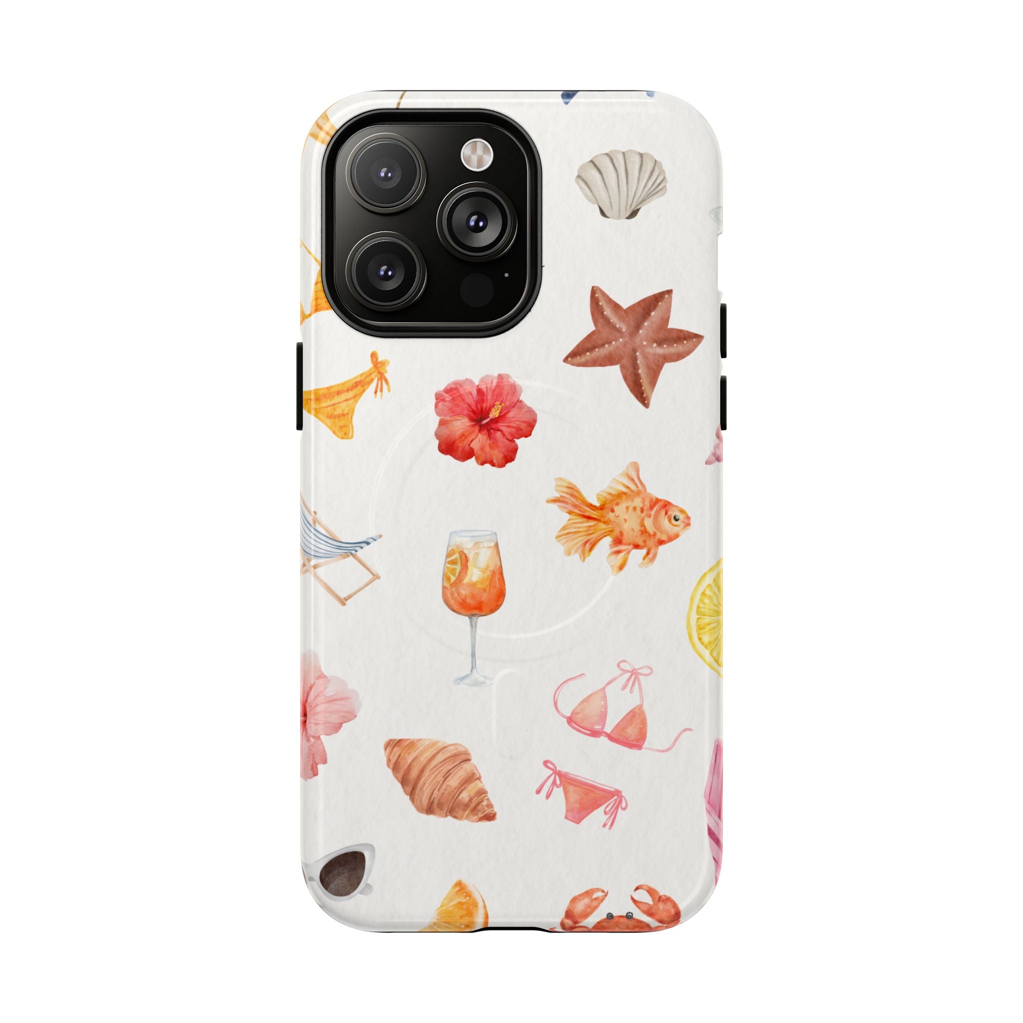 Beach Pattern Tough Magnetic Phone Case — Tropical Shells, Starfish & Summer Icons