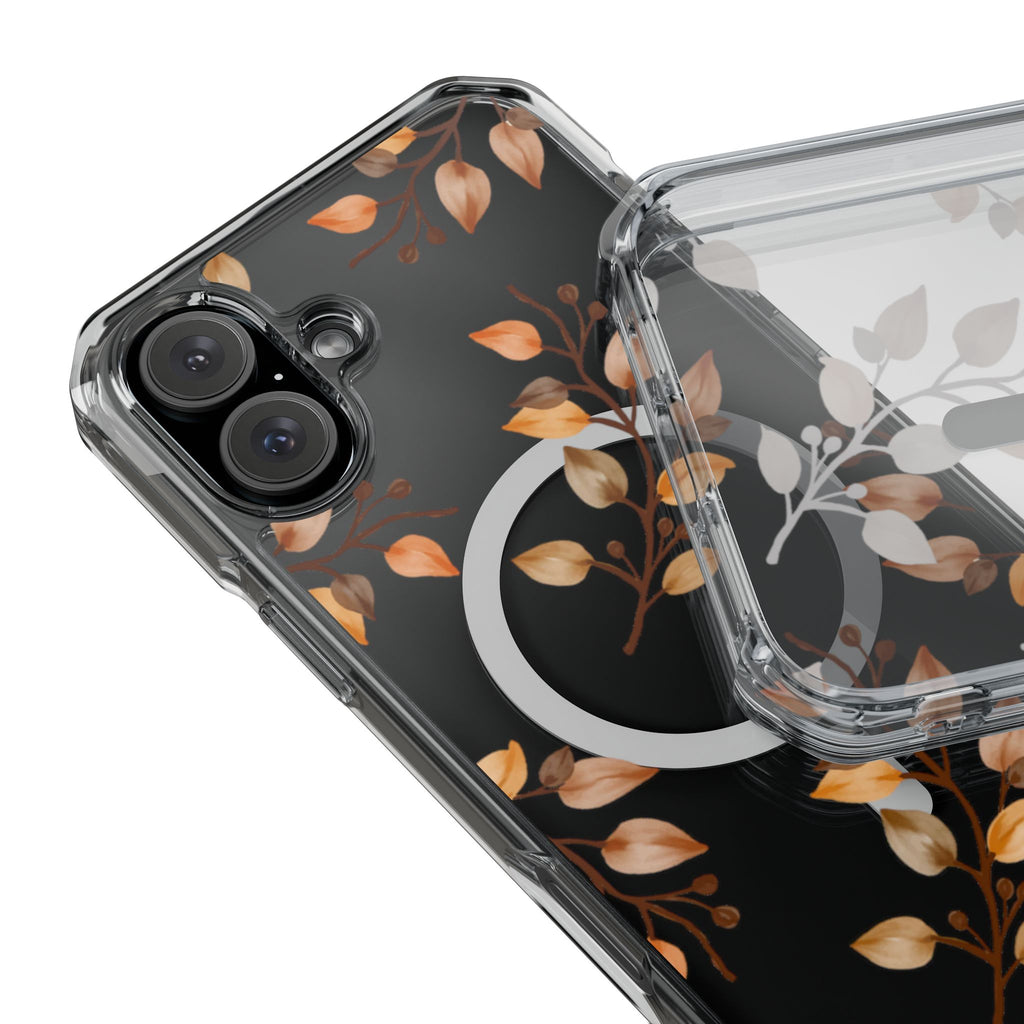 Clear Magnetic Phone Case — Autumn Gold Leaves Design
