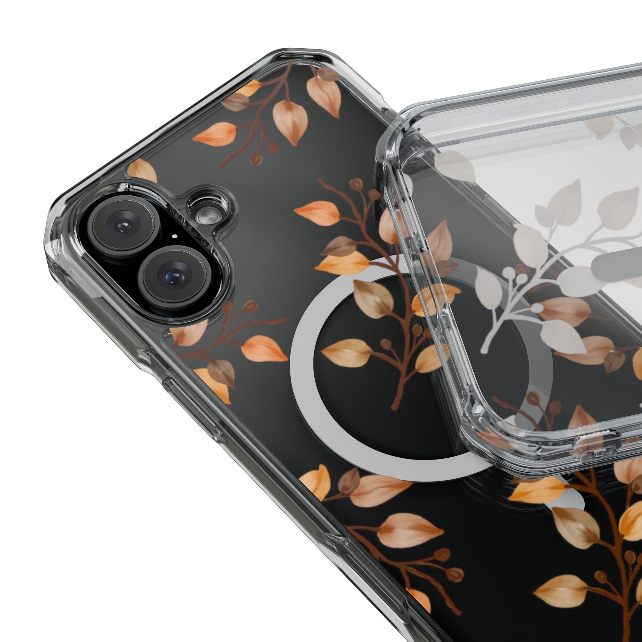 Clear Magnetic Phone Case — Autumn Gold Leaves Design