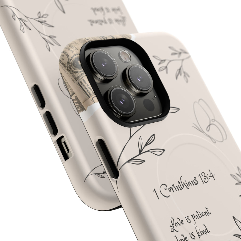 Protective Phone Case – 1 Corinthians 13:4 Floral Tough Magnetic Case