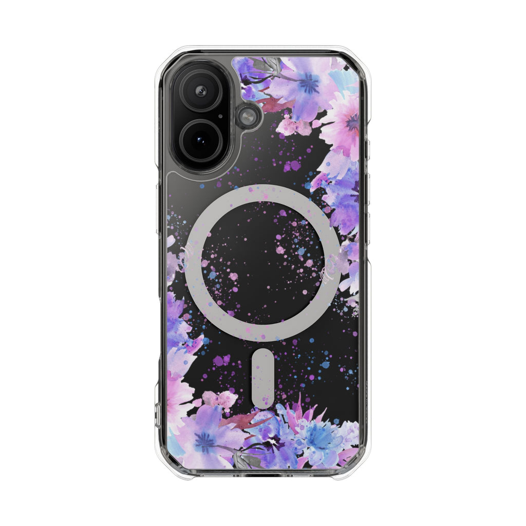 MagSafe Clear Phone Case — Purple Watercolor Floral
