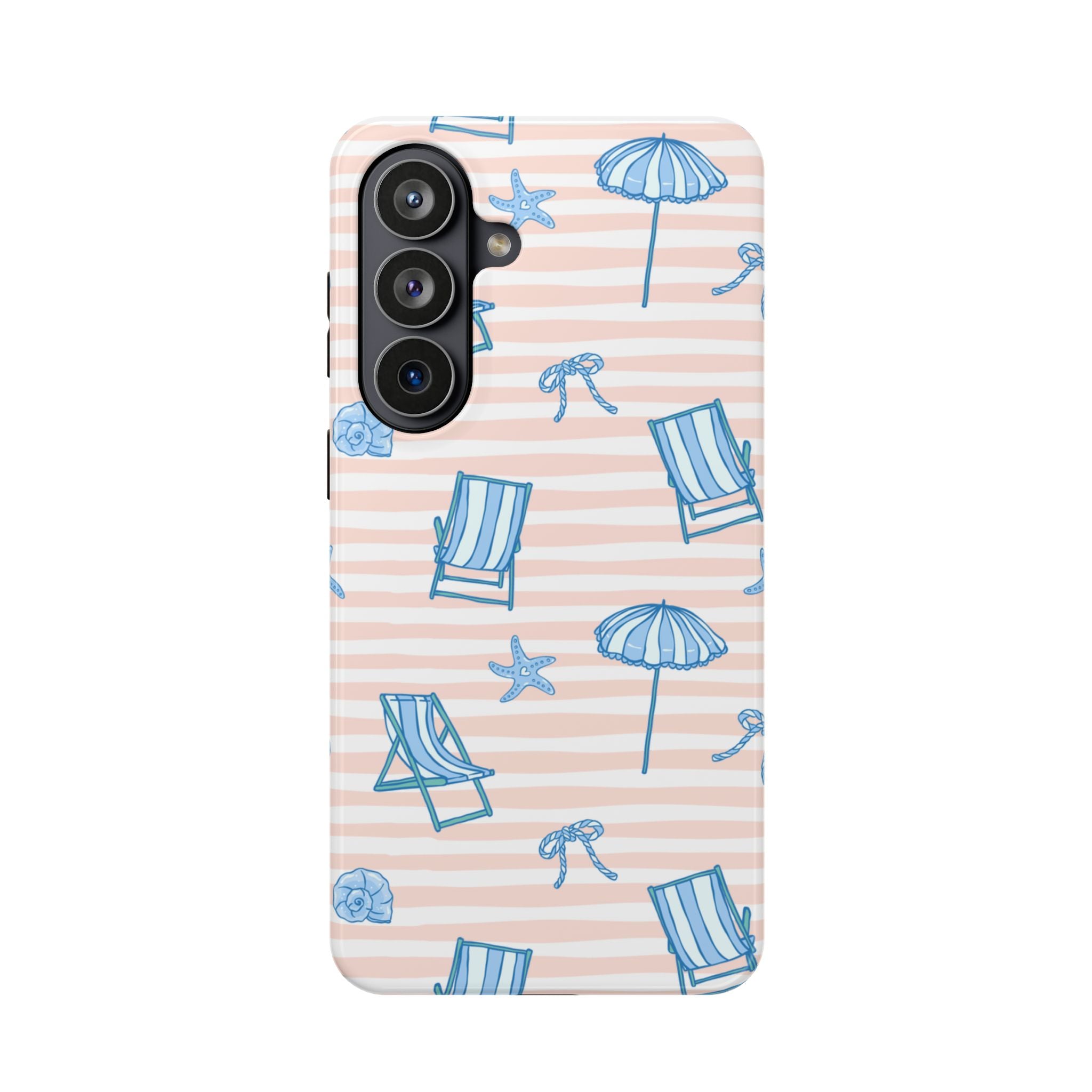 Beach Stripes Magnetic Impact Phone Case — Blue Chairs & Umbrellas