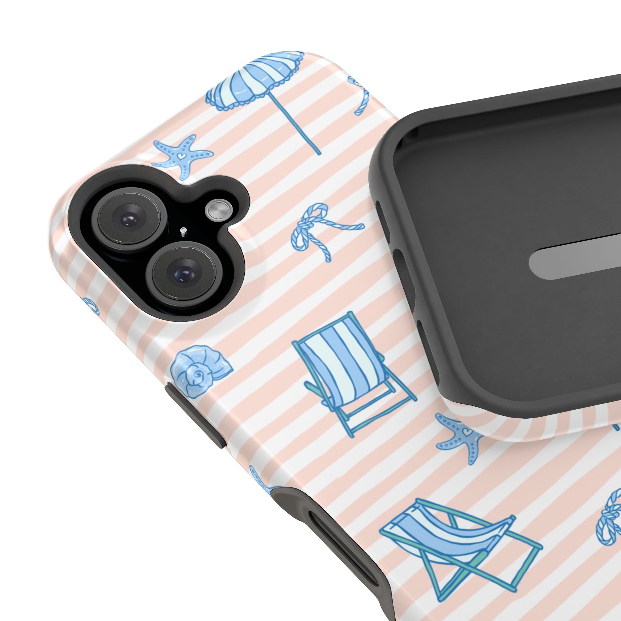 Beach Stripes Magnetic Impact Phone Case — Blue Chairs & Umbrellas