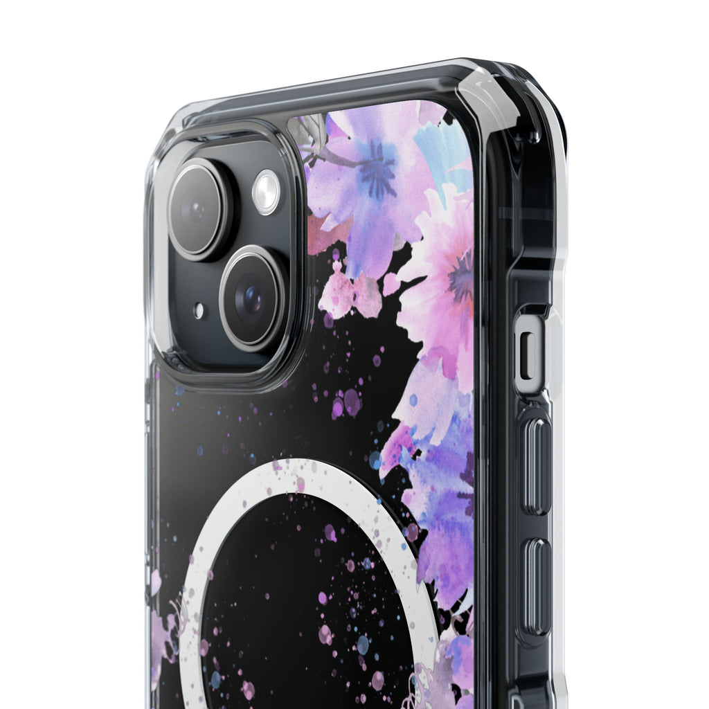 MagSafe Clear Phone Case — Purple Watercolor Floral