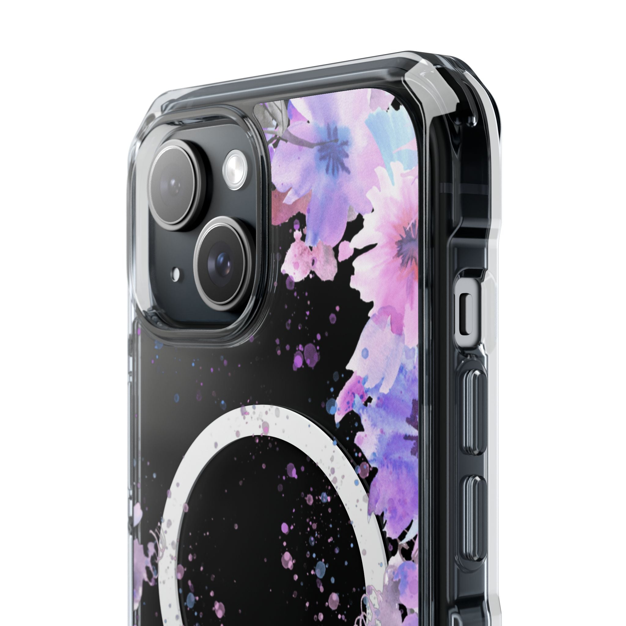 MagSafe Clear Phone Case — Purple Watercolor Floral