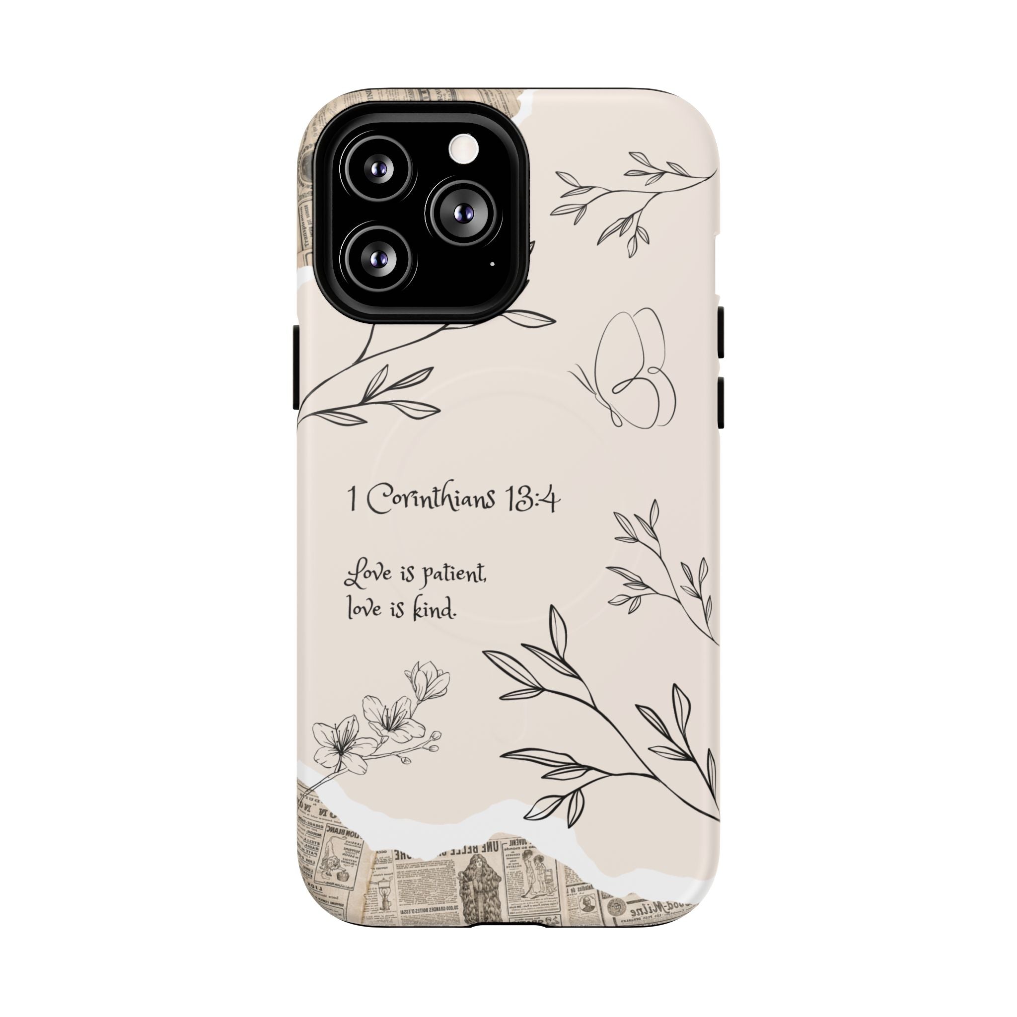 Protective Phone Case – 1 Corinthians 13:4 Floral Tough Magnetic Case