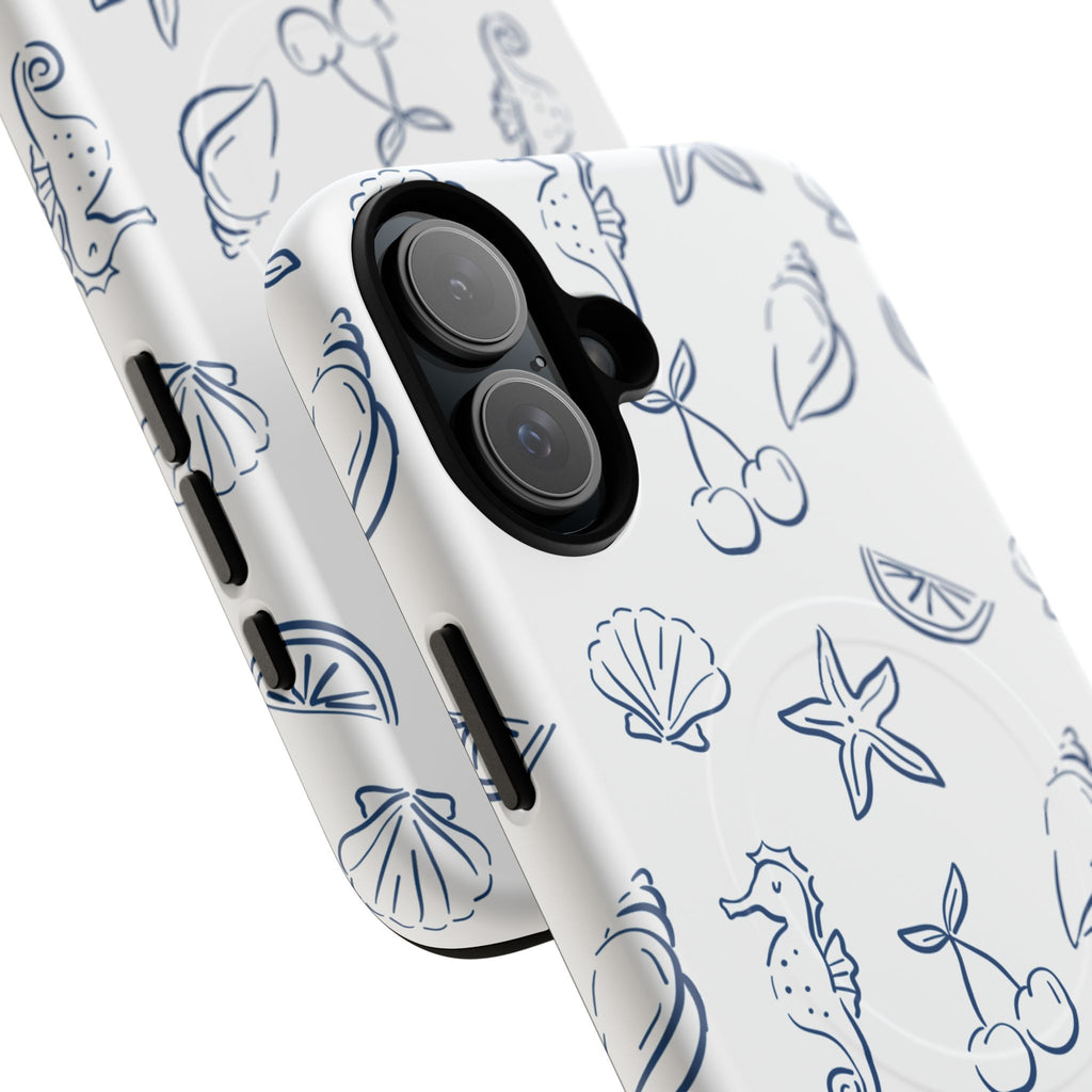 Nautical Sketch Magnetic Phone Case — Seahorse & Seashell Pattern