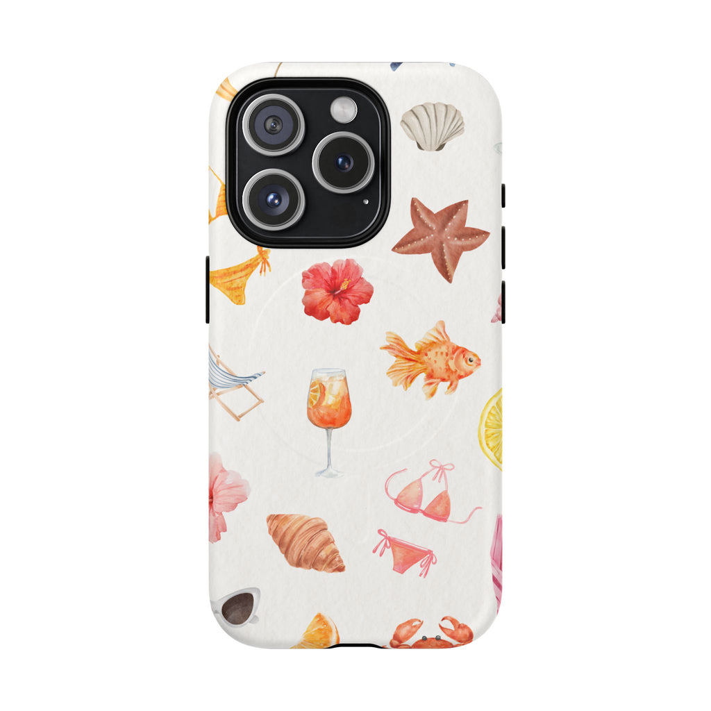 Beach Pattern Tough Magnetic Phone Case — Tropical Shells, Starfish & Summer Icons