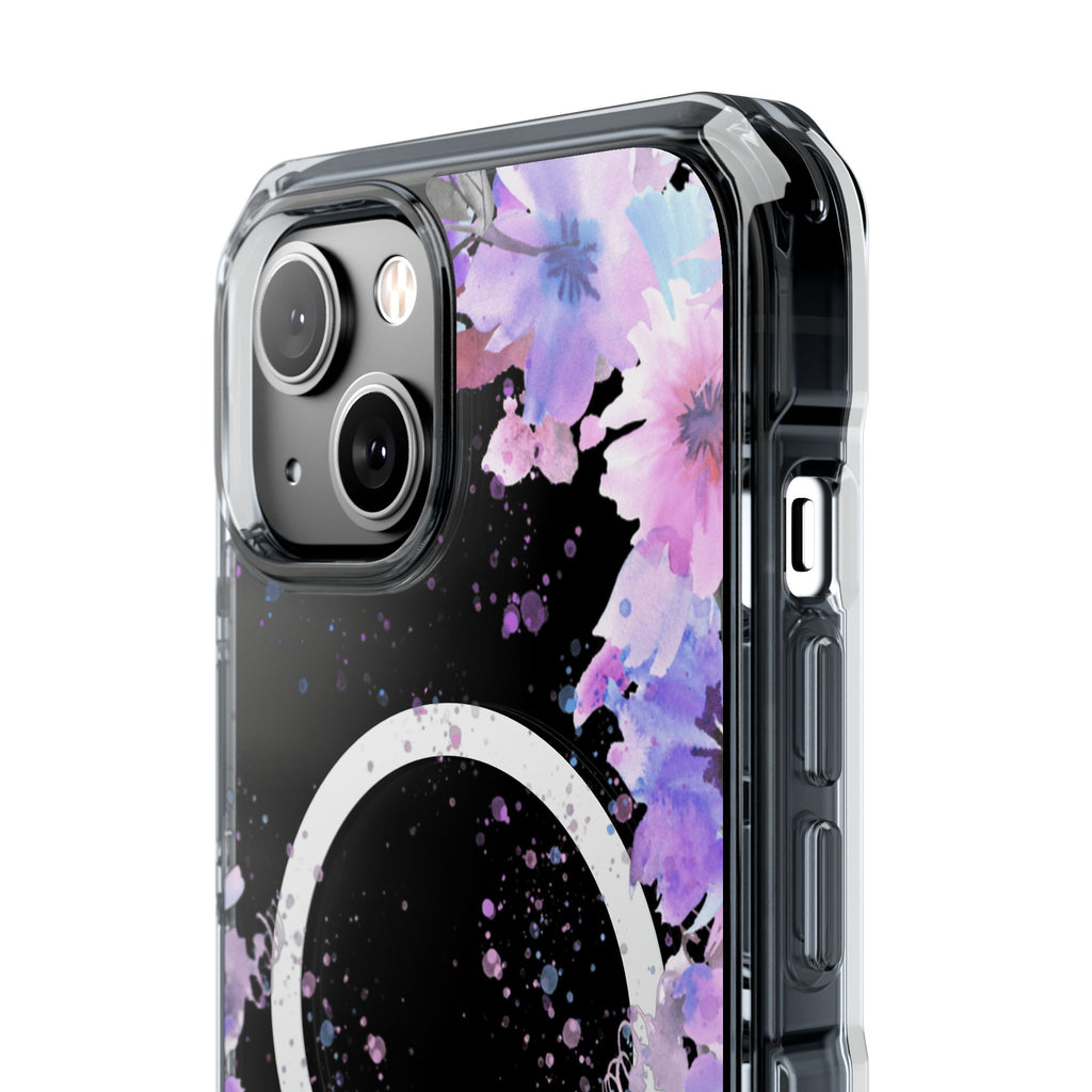 MagSafe Clear Phone Case — Purple Watercolor Floral