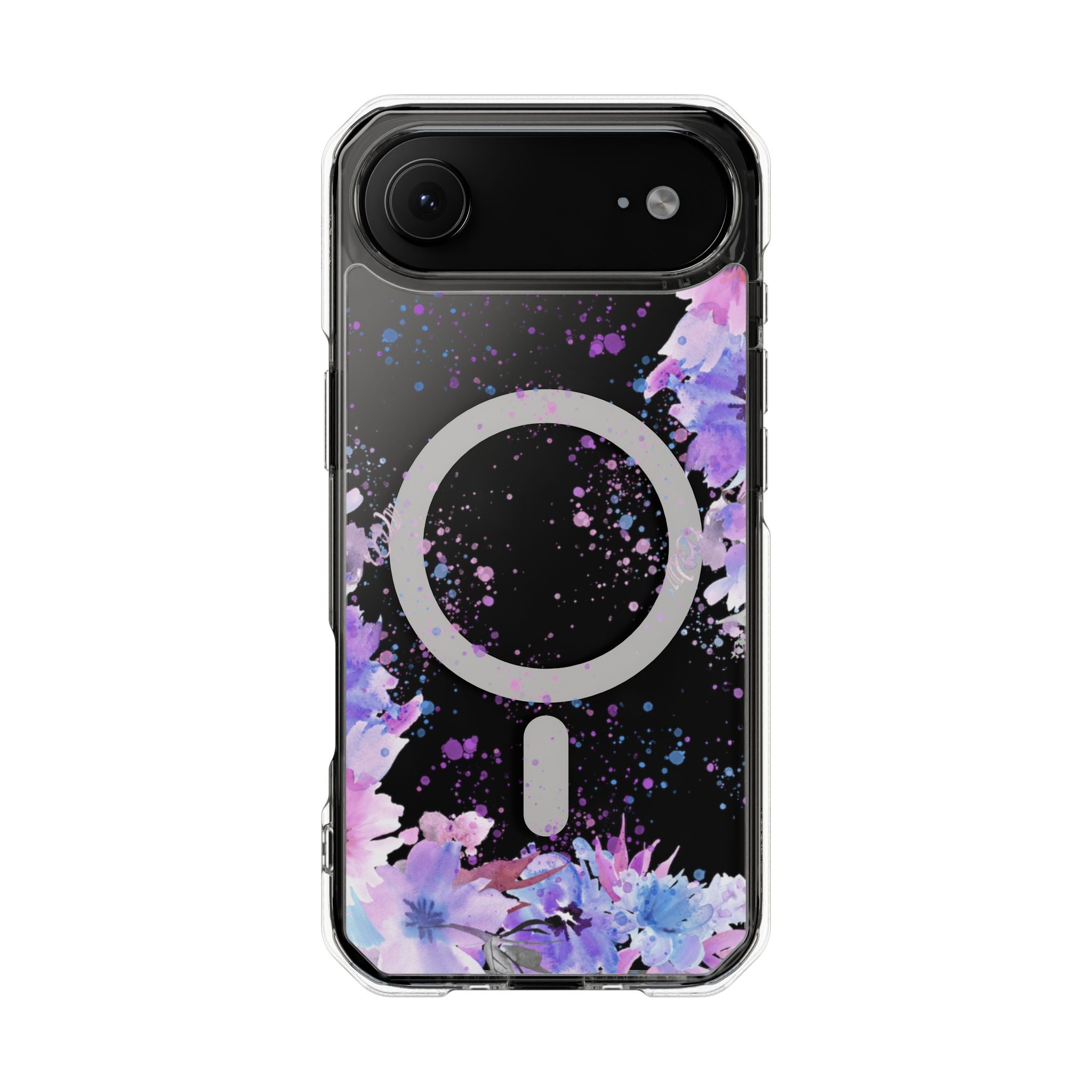 MagSafe Clear Phone Case — Purple Watercolor Floral