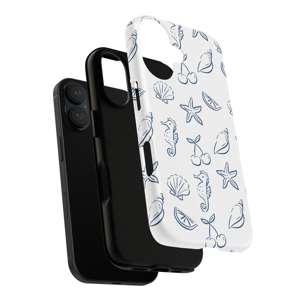 Nautical Sketch Magnetic Phone Case — Seahorse & Seashell Pattern