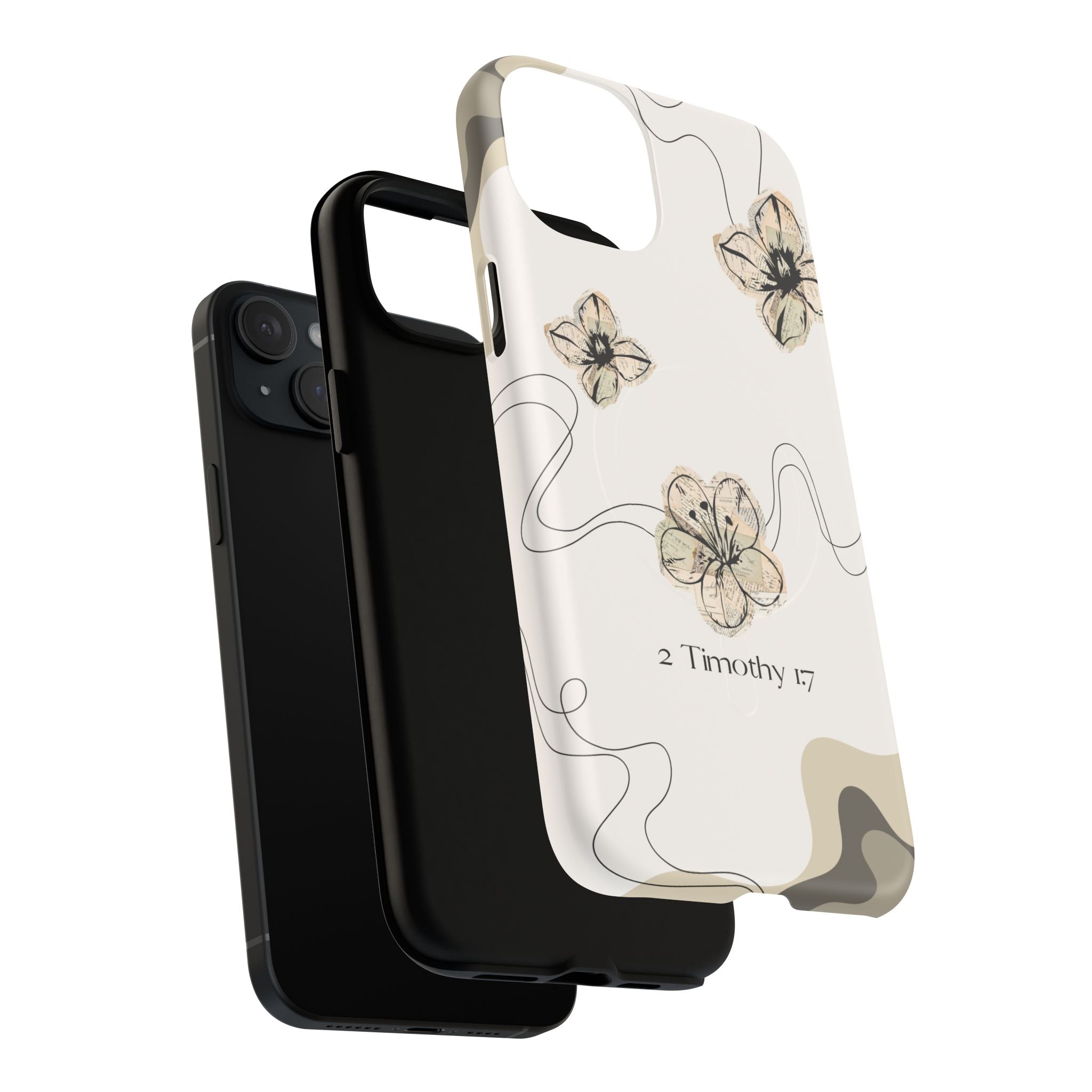 Floral Faith iPhone Case — '2 Timothy 1:7' Protective MagSafe Phone Case