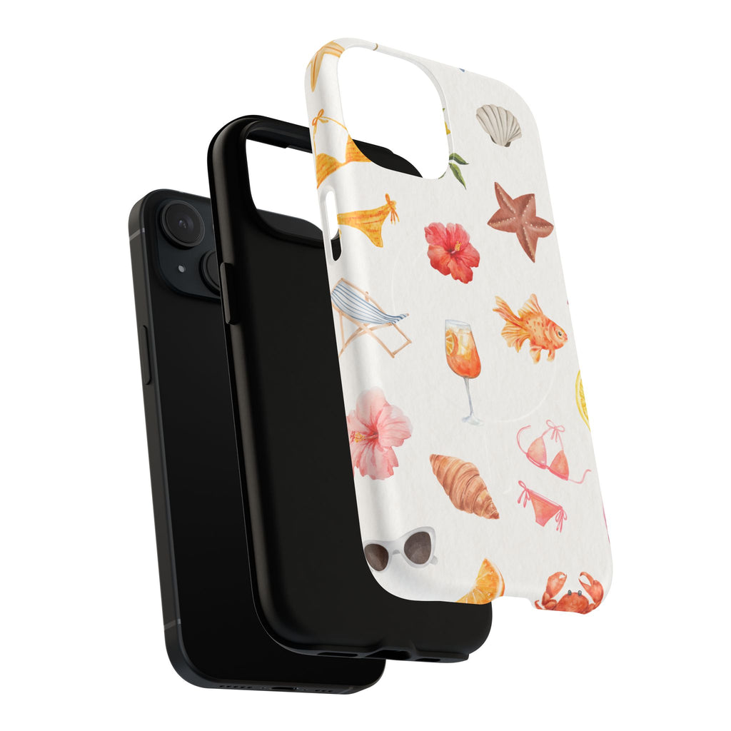 Beach Pattern Tough Magnetic Phone Case — Tropical Shells, Starfish & Summer Icons