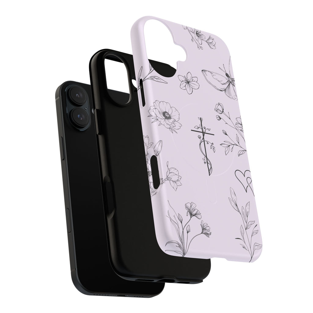 Floral Cross Magnetic Phone Case — Lavender Botanical iPhone Cover