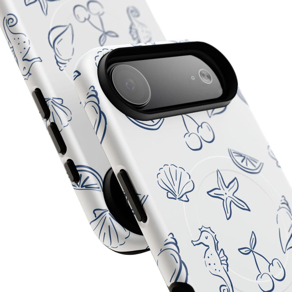 Nautical Sketch Magnetic Phone Case — Seahorse & Seashell Pattern